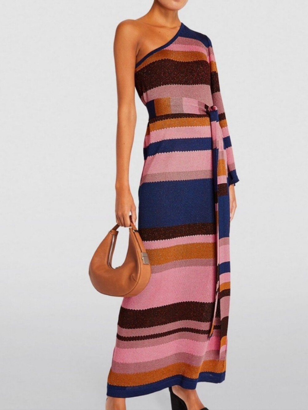 Hayley Menzies One Sleeve Maxi Dress in Multi Stripe S (No Belt)